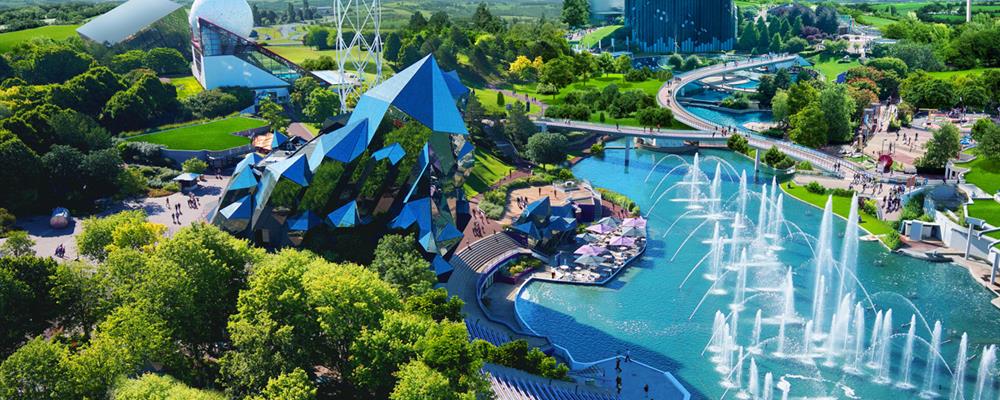 Luftbild familien Attraction Park Futuroscope in der Nähe von Laguna Lodge Résidence an der Atlantikküste in Frankreich
