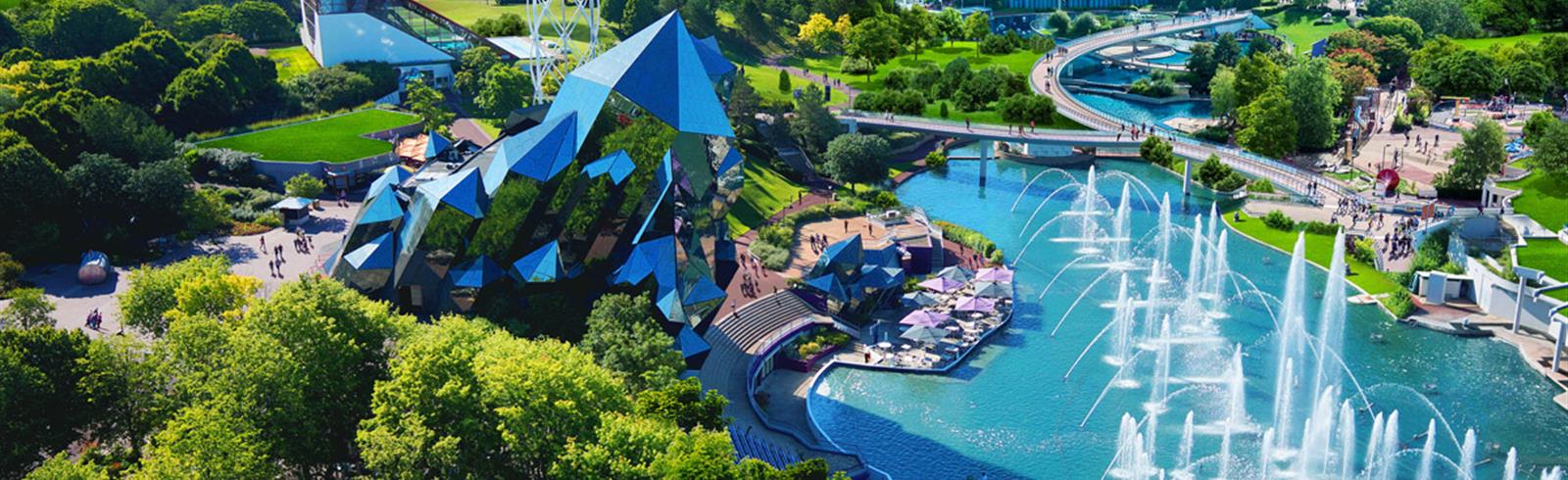 Luftbild familien Attraction Park Futuroscope in der Nähe von Laguna Lodge Résidence an der Atlantikküste in Frankreich