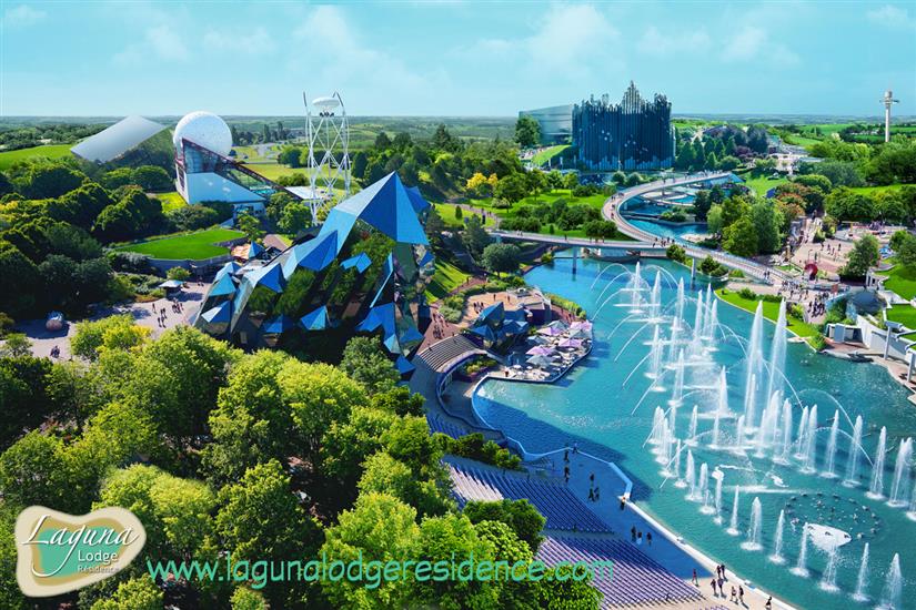 Luftbild familien Attraction Park Futuroscope in der Nähe von Laguna Lodge Résidence an der Atlantikküste in Frankreich